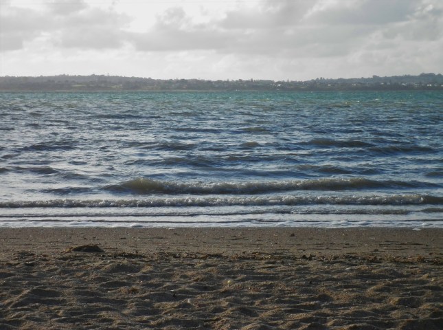 Evidence of a windy day in the unsettled water surface and white capped waves